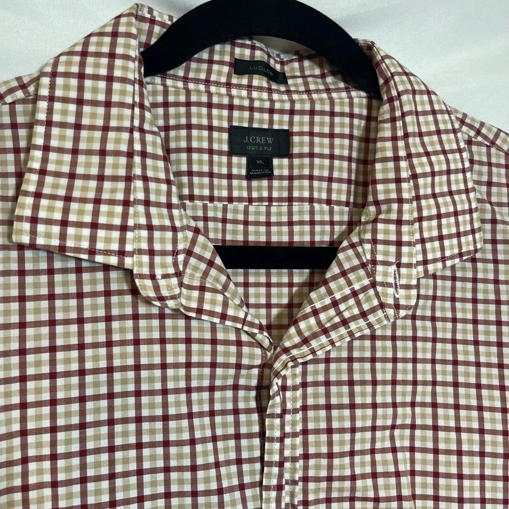 J.Crew Ludlow Men’s XL 120s 2 Ply Red Tan Check Button Down Shirt